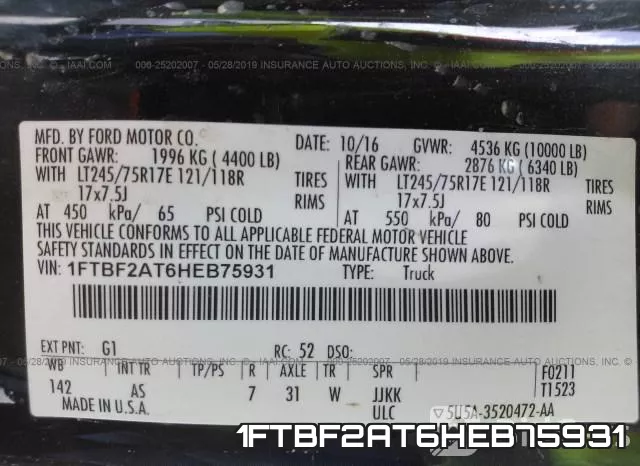 1FTBF2AT6HEB75931 фото 10