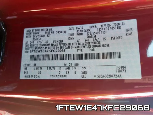 1FTEW1E47KFC29068 фото 2
