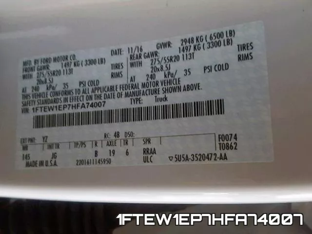 1FTEW1EP7HFA74007 фото 2