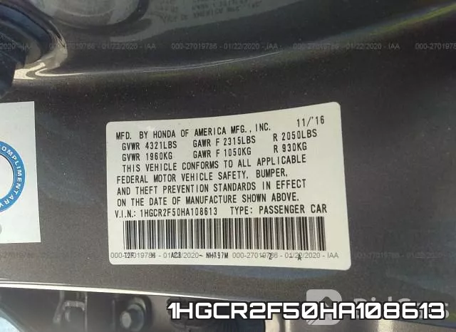 1HGCR2F50HA108613 фото 10