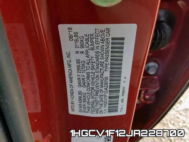 1HGCV1F12JA228700 фото 2