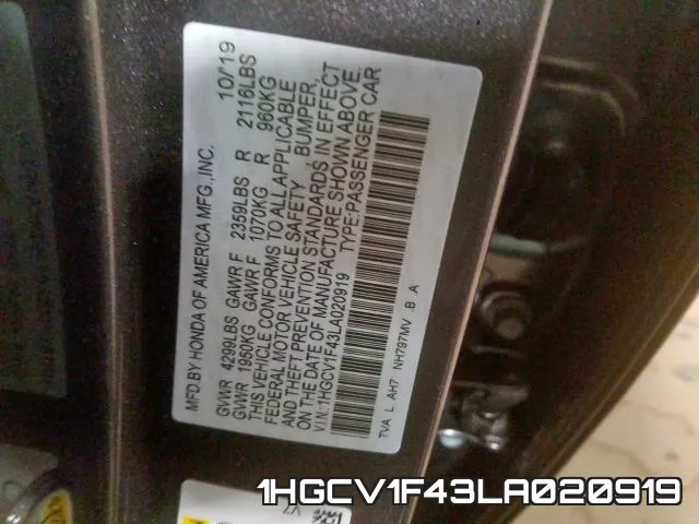 1HGCV1F43LA020919 фото 2