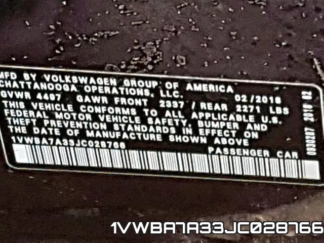 1VWBA7A33JC028766 фото 2