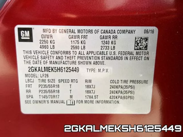 2GKALMEK5H6125449 фото 2