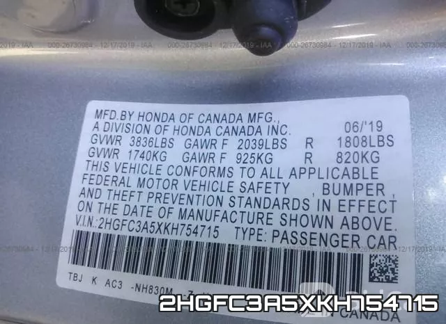 2HGFC3A5XKH754715 фото 10