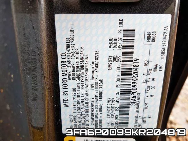3FA6P0D99KR204819 фото 2