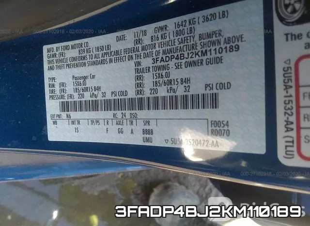 3FADP4BJ2KM110189 фото 10