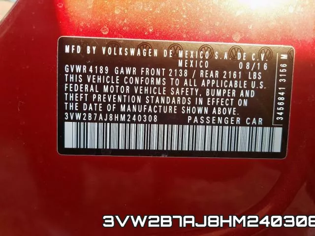 3VW2B7AJ8HM240308 фото 2