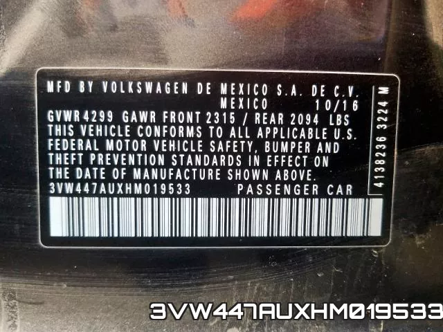 3VW447AUXHM019533 фото 2