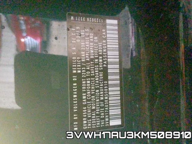 3VWH17AU3KM508910 фото 2