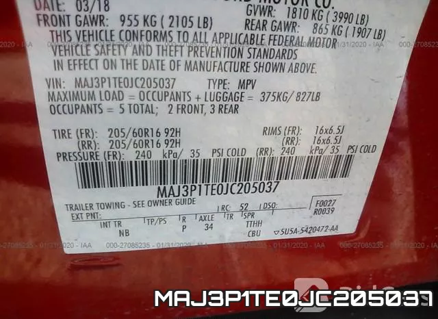MAJ3P1TE0JC205037 фото 10