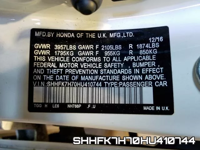SHHFK7H70HU410744 фото 2