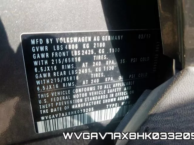 WVGAV7AX8HK033205 фото 2