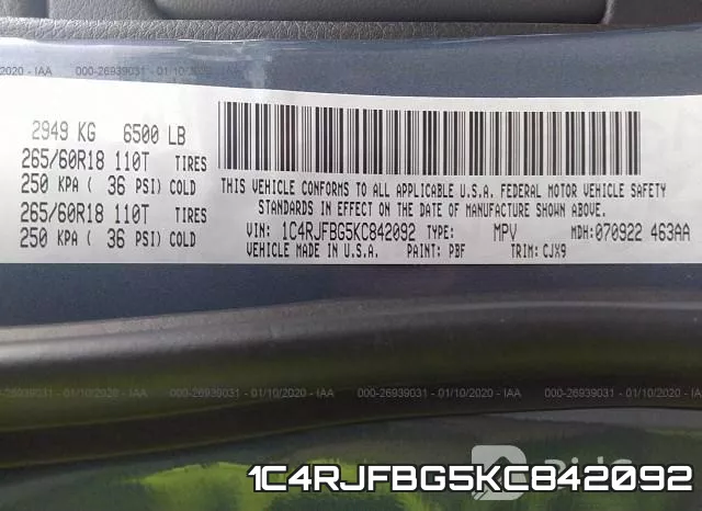 1C4RJFBG5KC842092 фото 10