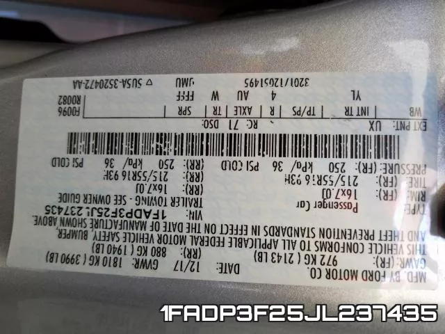 1FADP3F25JL237435 фото 2