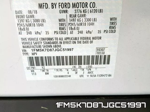 1FM5K7D87JGC51997 фото 2