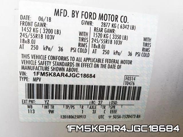 1FM5K8AR4JGC18684 фото 2