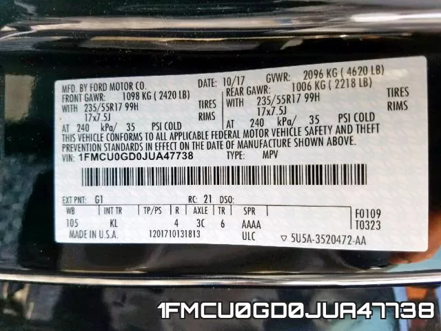 1FMCU0GD0JUA47738 фото 2