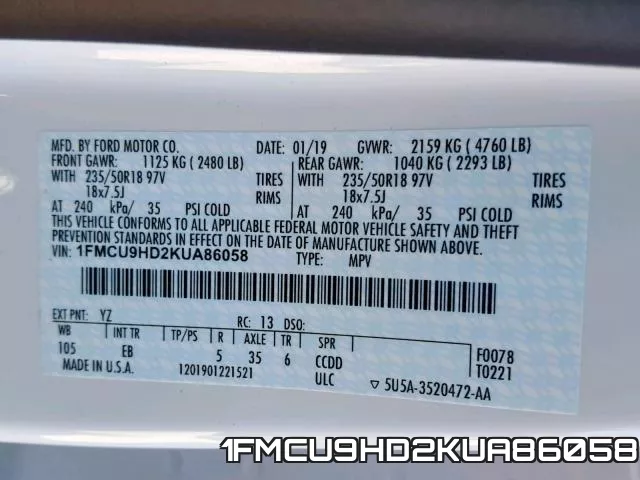 1FMCU9HD2KUA86058 фото 2