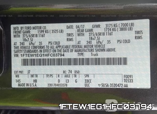 1FTEW1EG1HFC03794 фото 10