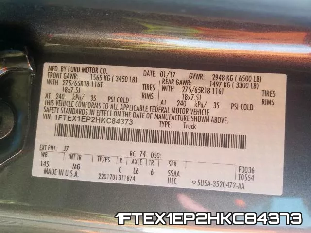 1FTEX1EP2HKC84373 фото 2