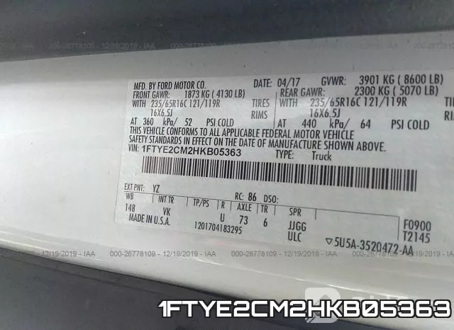 1FTYE2CM2HKB05363 фото 5