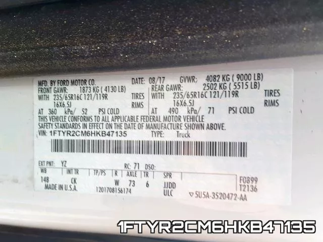 1FTYR2CM6HKB47135 фото 2