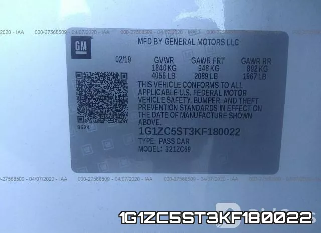 1G1ZC5ST3KF180022 фото 10