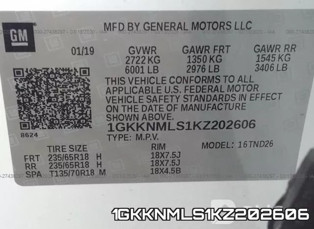 1GKKNMLS1KZ202606 фото 9