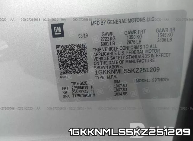 1GKKNMLS5KZ251209 фото 10