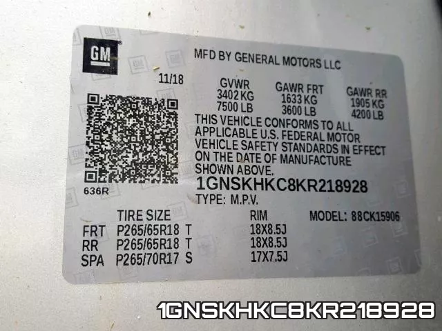 1GNSKHKC8KR218928 фото 2