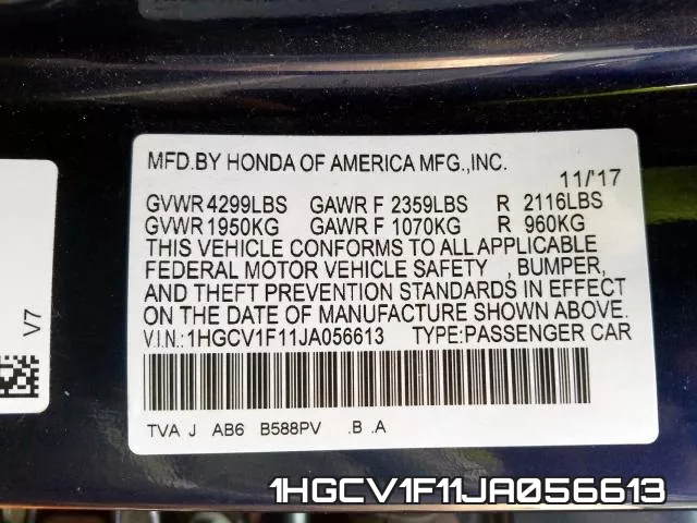 1HGCV1F11JA056613 фото 2