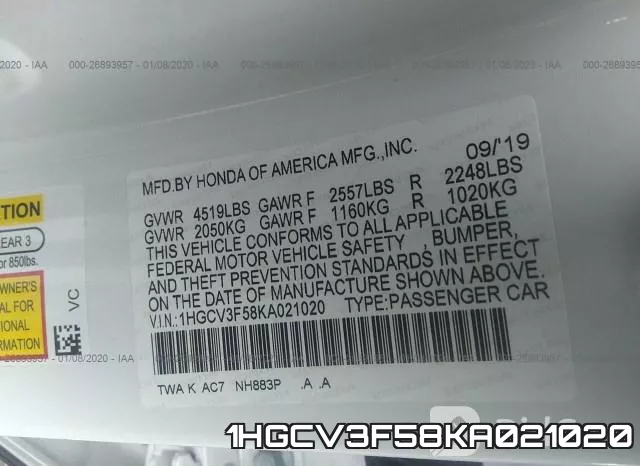 1HGCV3F58KA021020 фото 10