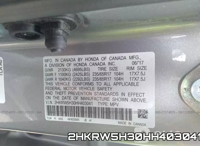 2HKRW5H30HH403041 фото 10