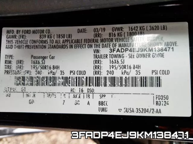 3FADP4EJ9KM138471 фото 2