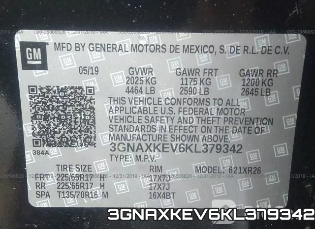 3GNAXKEV6KL379342 фото 10
