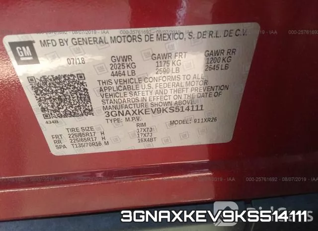 3GNAXKEV9KS514111 фото 10