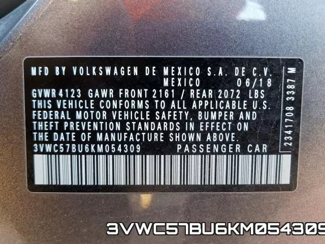 3VWC57BU6KM054309 фото 2