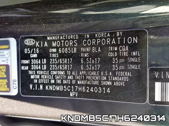 KNDMB5C17H6240314 фото 2