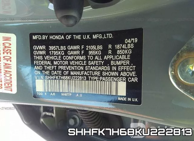 SHHFK7H68KU222813 фото 10