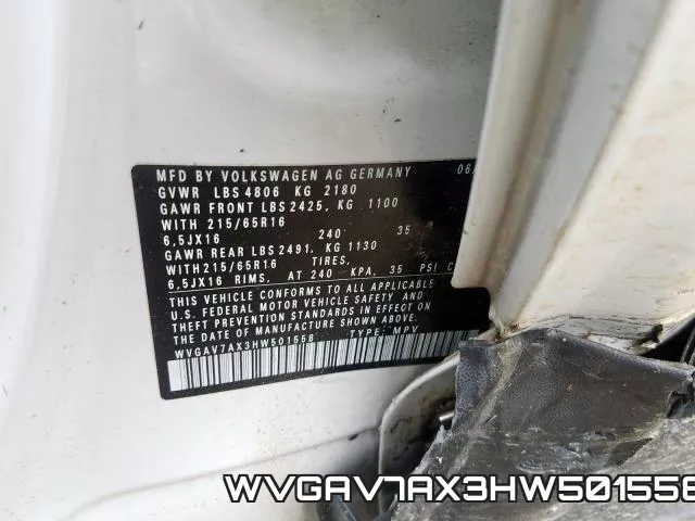 WVGAV7AX3HW501558 фото 2