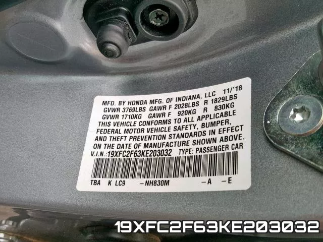 19XFC2F63KE203032 фото 2