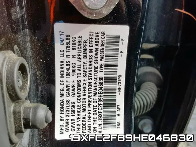 19XFC2F89HE046830 фото 2