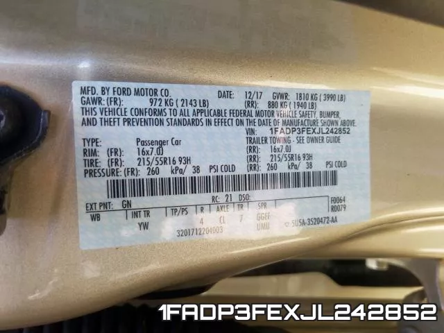 1FADP3FEXJL242852 фото 2