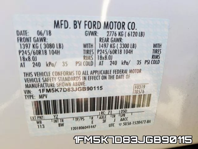 1FM5K7D83JGB90115 фото 2