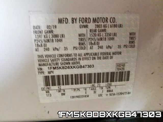 1FM5K8D8XKGB47303 фото 2