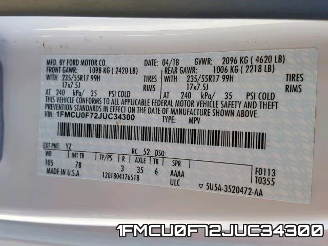 1FMCU0F72JUC34300 фото 2