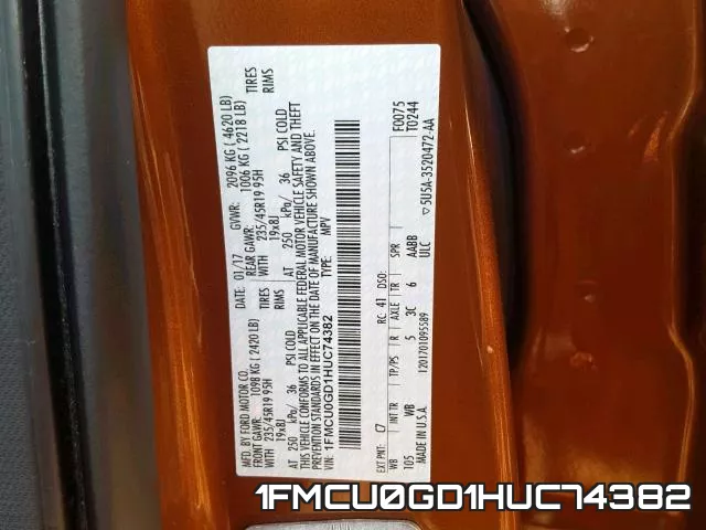 1FMCU0GD1HUC74382 фото 2
