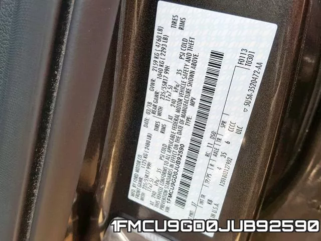 1FMCU9GD0JUB92590 фото 2