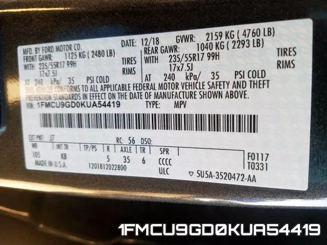 1FMCU9GD0KUA54419 фото 2